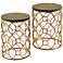 Round Marble Side Tables - Light Brown Marble Top - Gold Base - 2-Piece Set