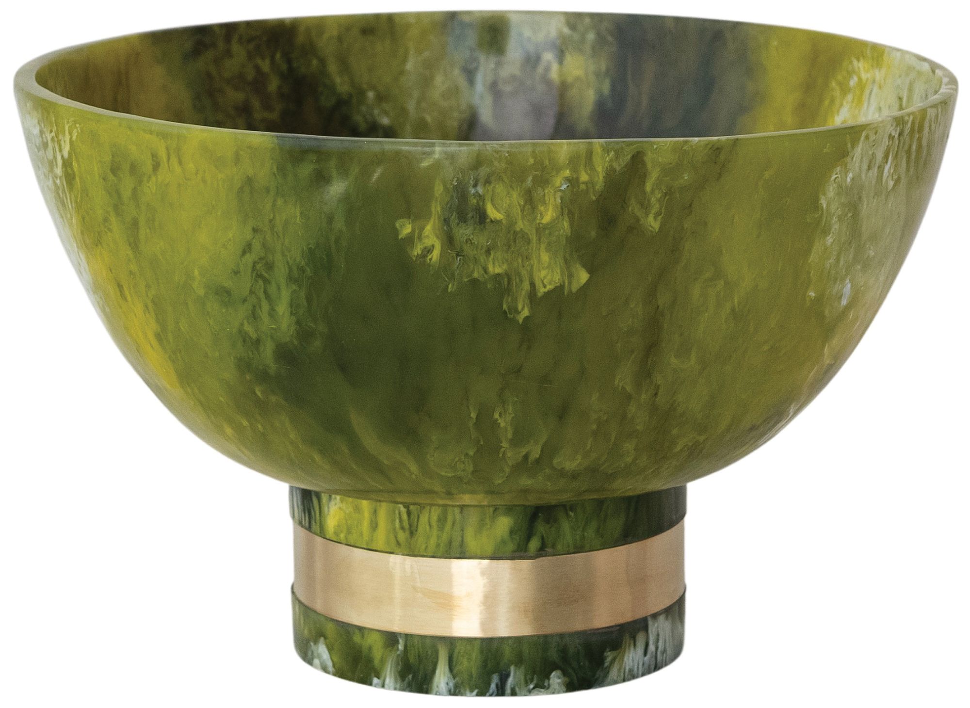 Image 2 Round Marbled Resin Footed Bowl with Gold Finish Metal Wrap, Green