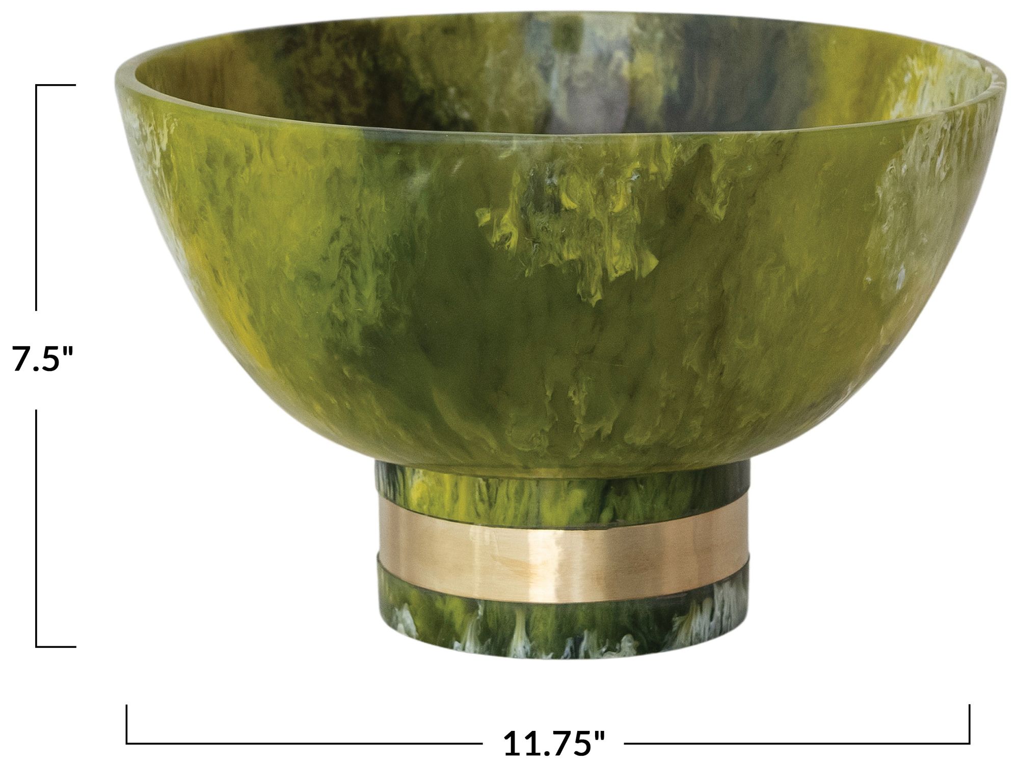 Image 3 Round Marbled Resin Footed Bowl with Gold Finish Metal Wrap, Green more views