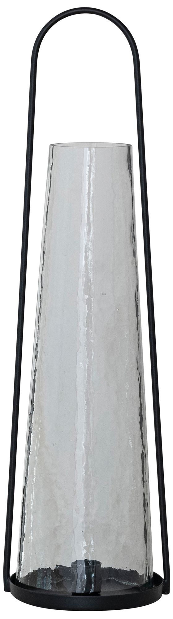 Image 2 Round Metal Lantern Taper Holder with Hammered Glass Hurricane, Black