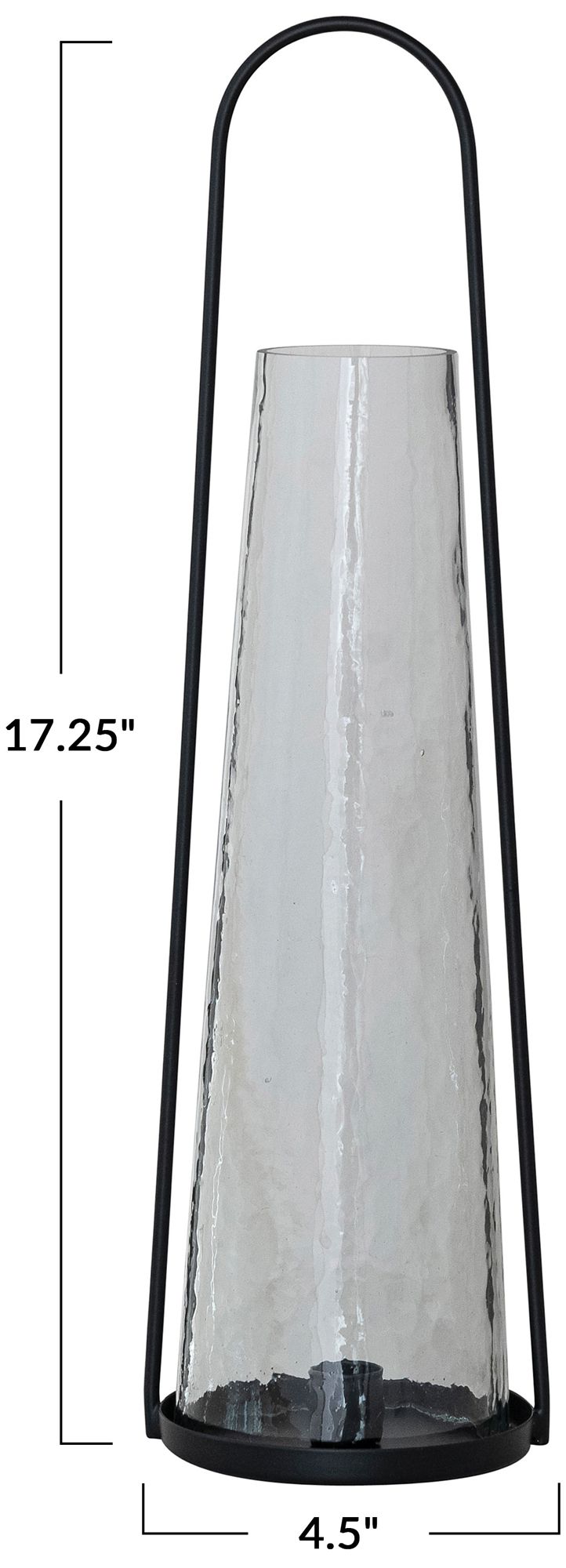 Image 3 Round Metal Lantern Taper Holder with Hammered Glass Hurricane, Black more views