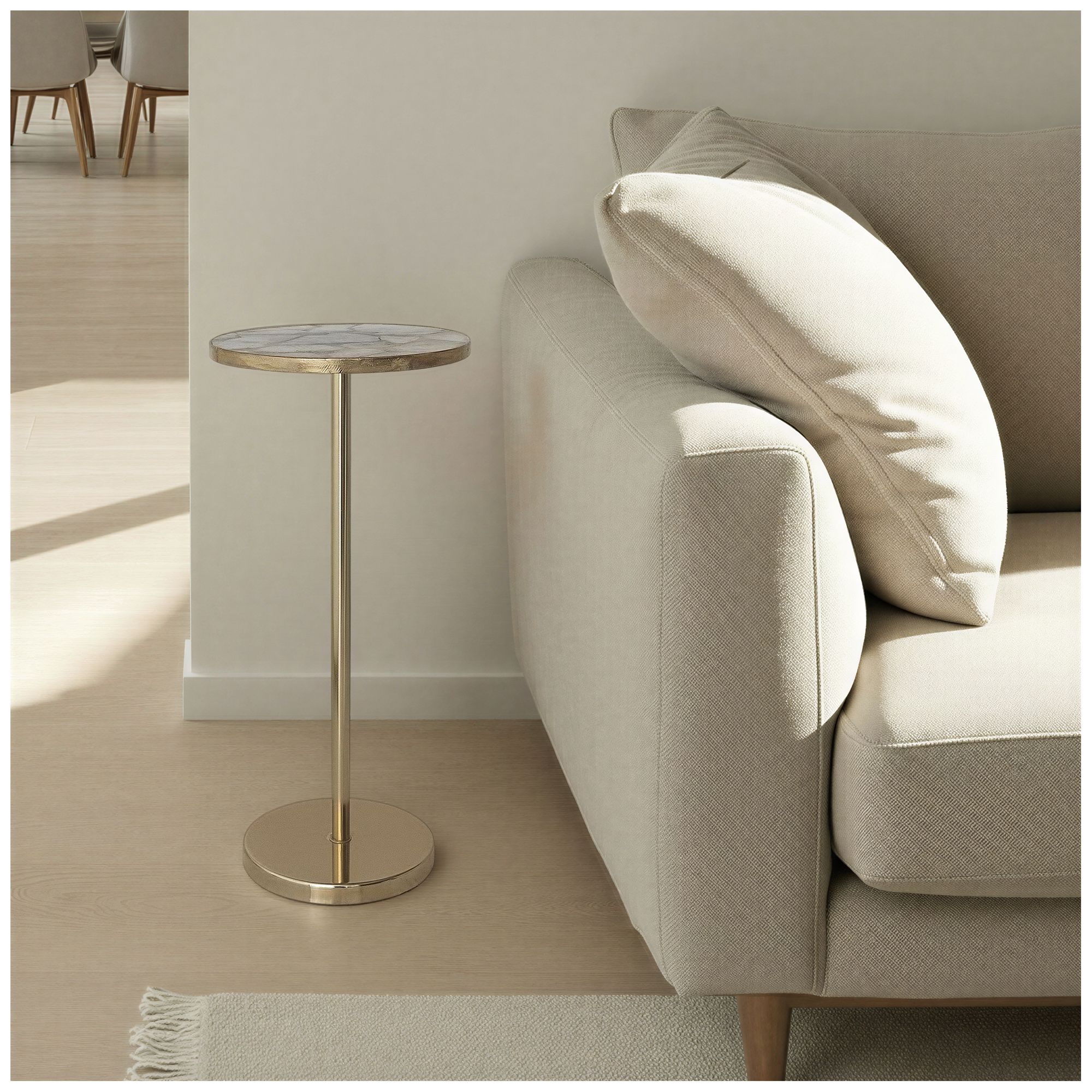 Image 2 Round Metal Martini Table with Agate Top, Gold Finish more views