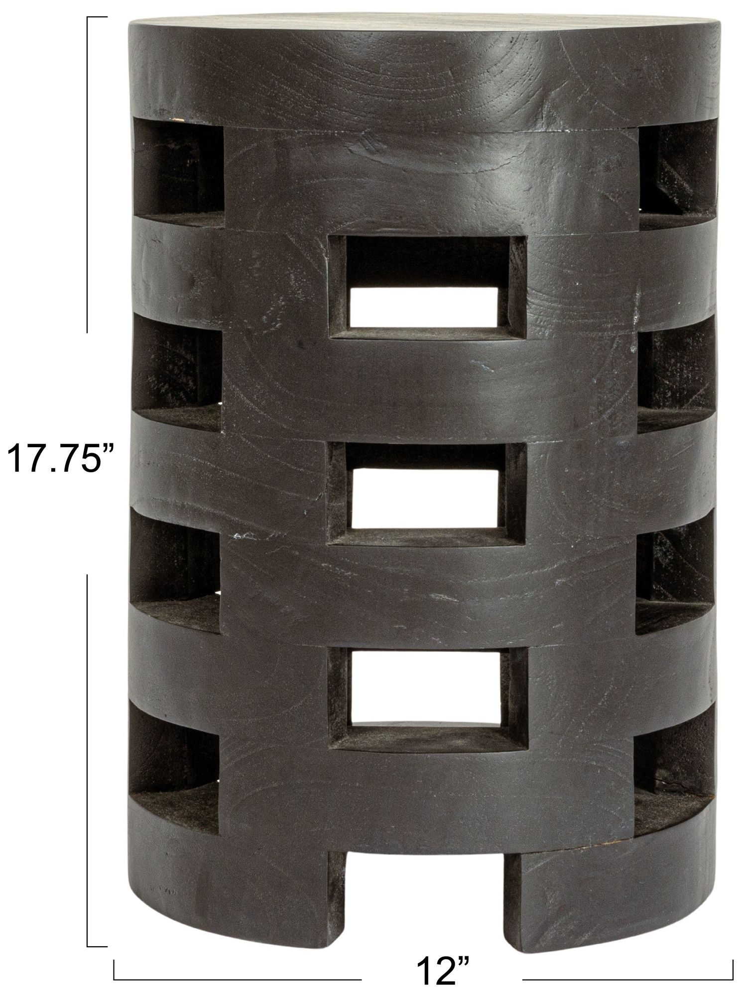 Image 3 Round Mindi Wood Stool with Textured Surface, Black more views