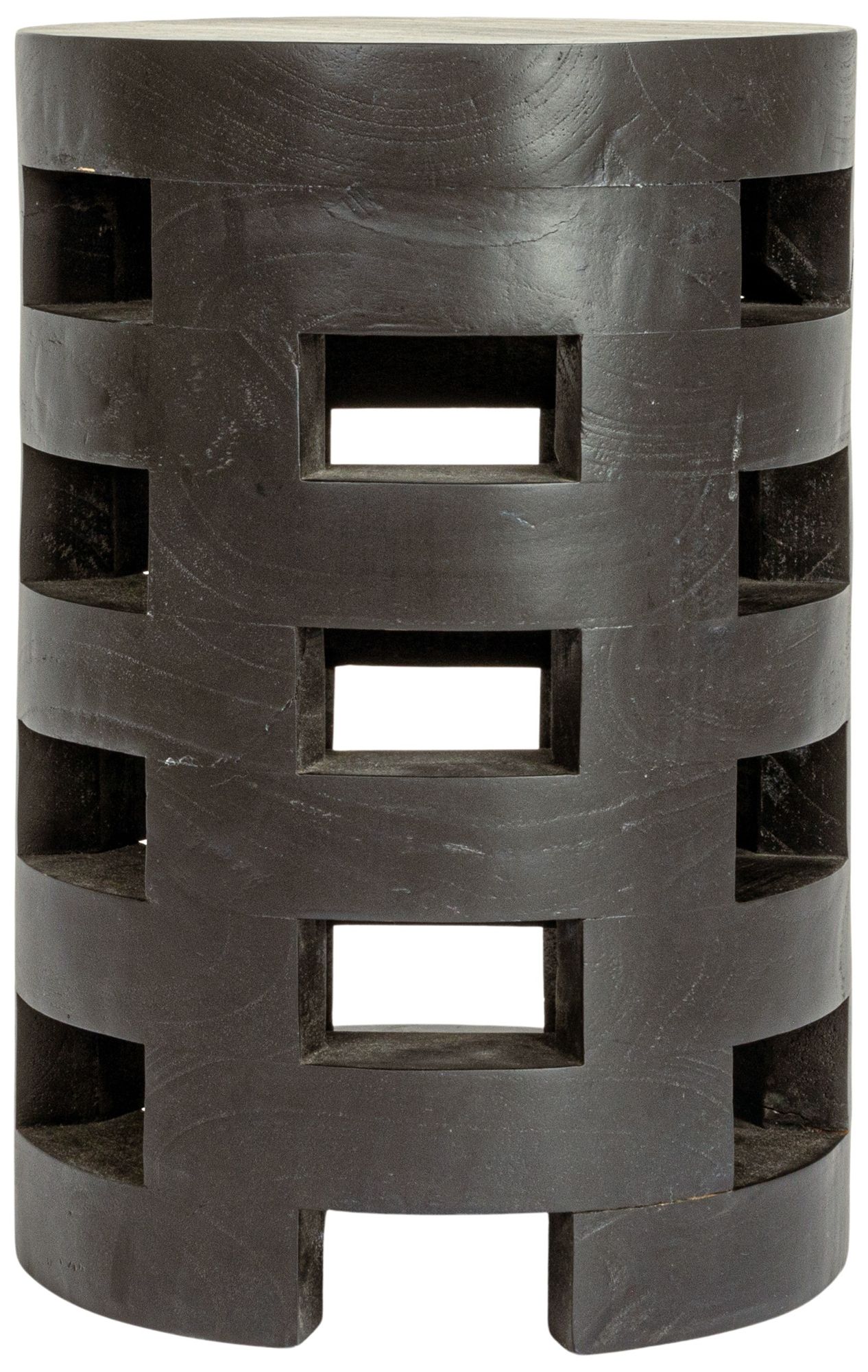 Image 4 Round Mindi Wood Stool with Textured Surface, Black more views