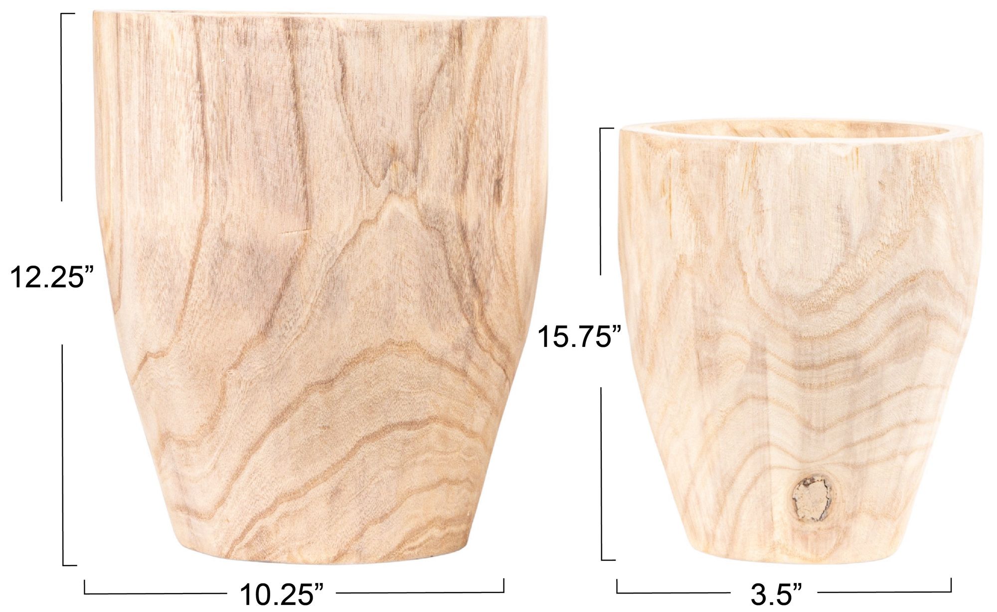 Image 2 Round Paulownia Wood Planters, Natural, Set of 2 more views