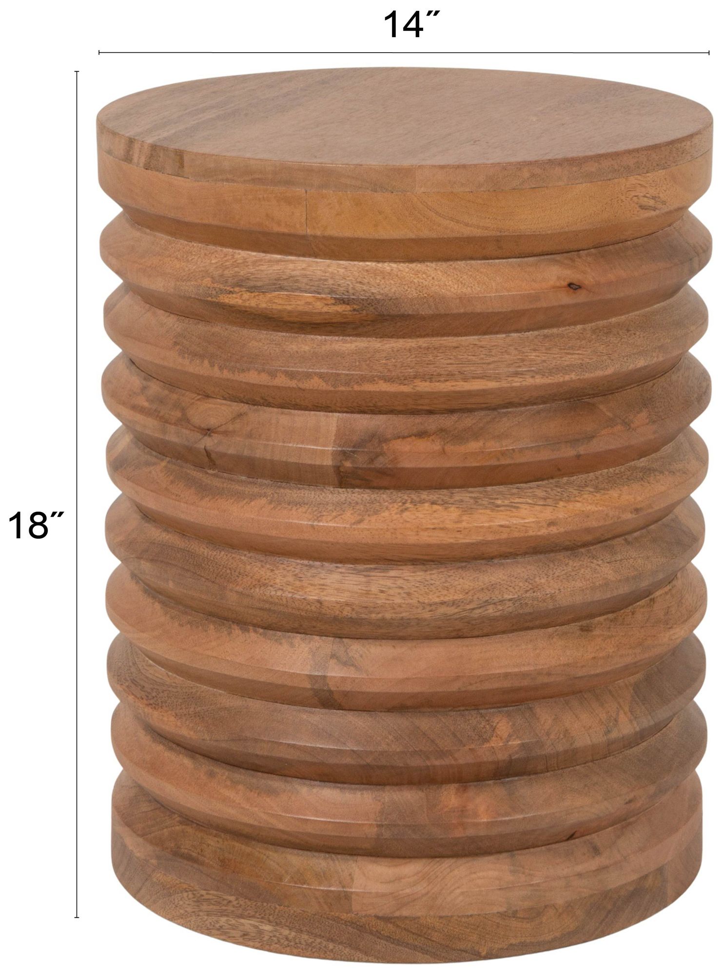 Image 2 Round Ribbed Mango Wood Side Table, Honey Walnut more views