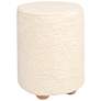 Thumbnail2 of Round Sherpa Upholstered Pouf with Pine Wood Feet, Cream and Natural