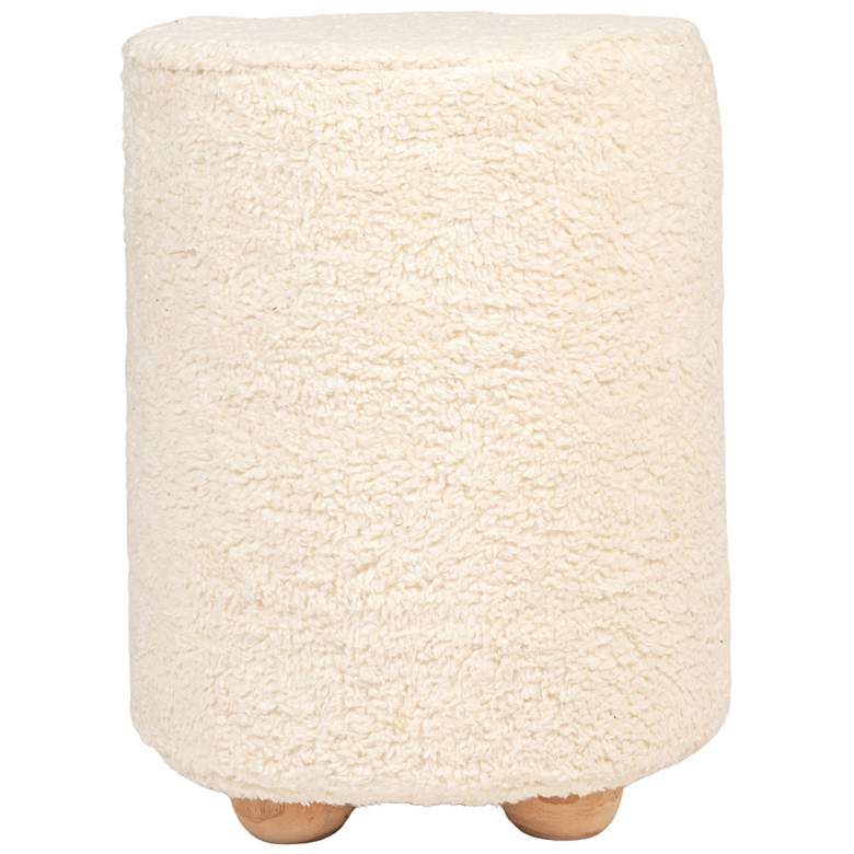 Image 6 Round Sherpa Upholstered Pouf with Pine Wood Feet, Cream and Natural more views
