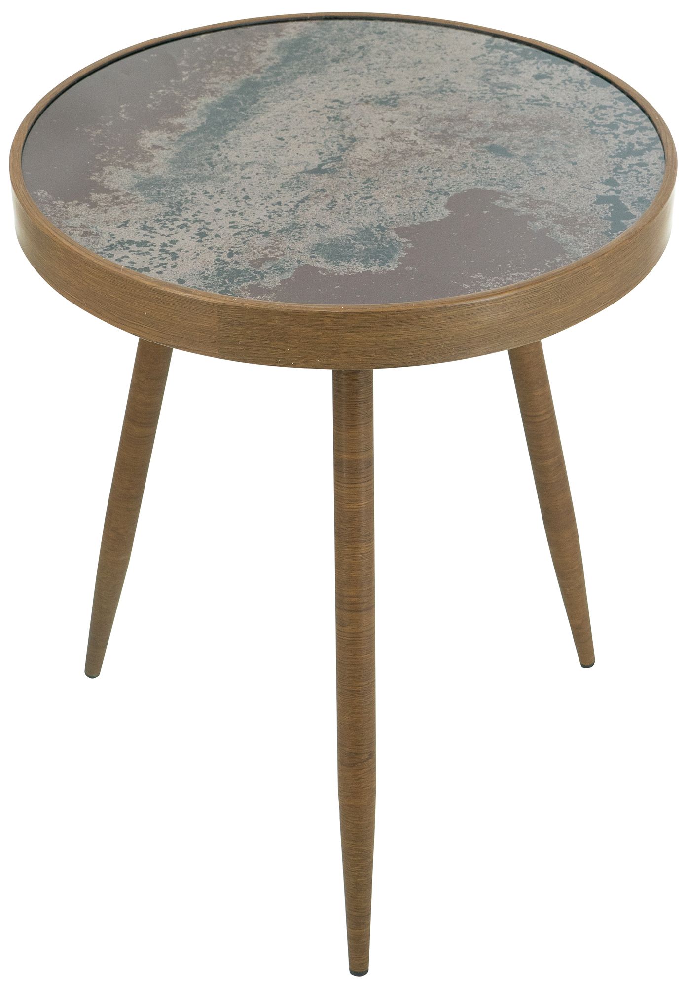 Image 2 Round Side Table w/ Glass Top & Antique Gold Tapered Legs