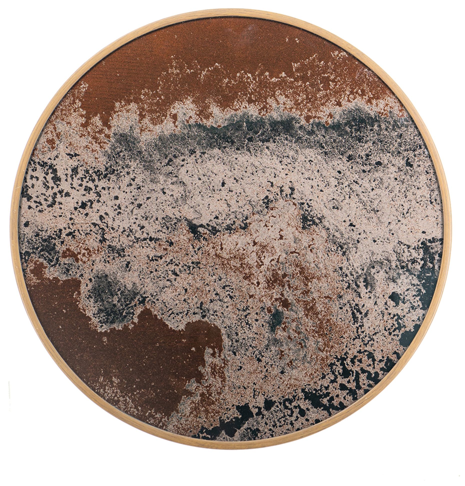 Image 4 Round Side Table w/ Glass Top & Antique Gold Tapered Legs more views