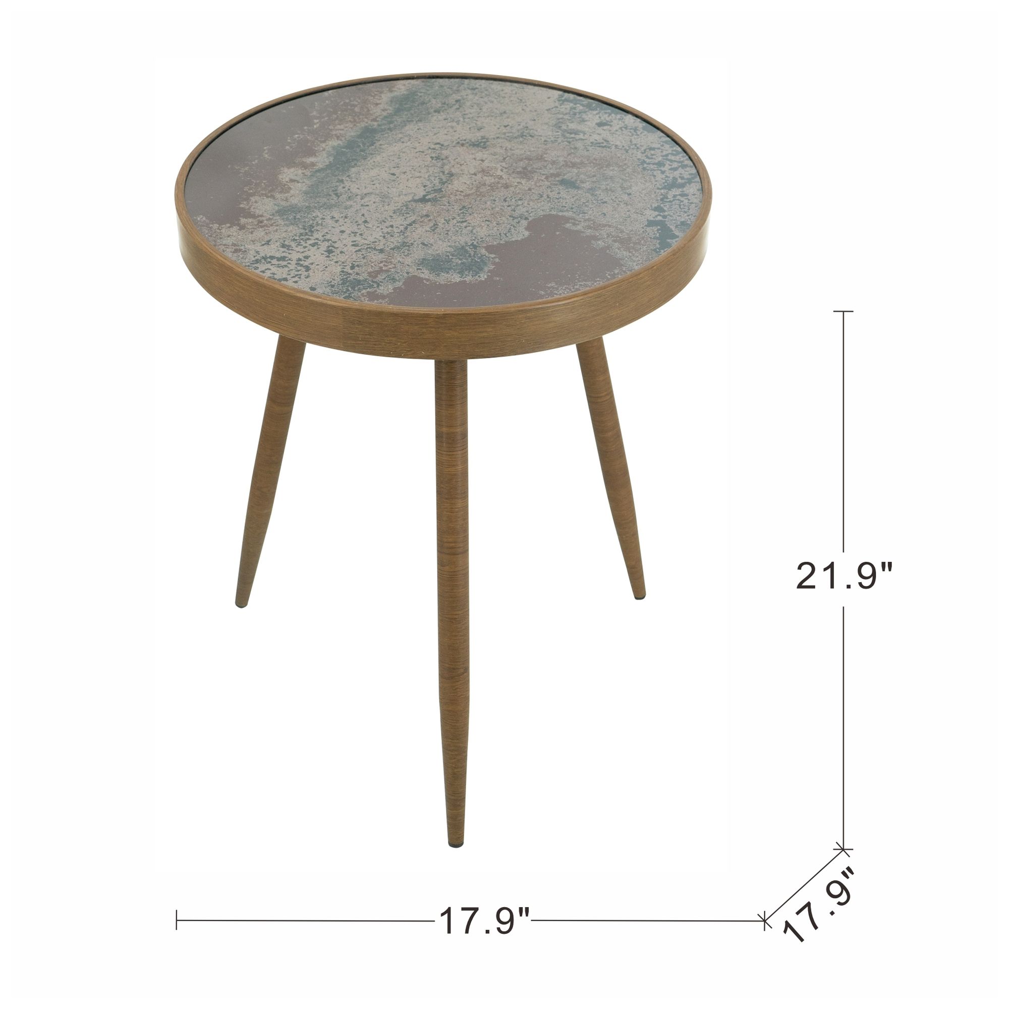 Round Side Table w/ Glass Top & Antique Gold Tapered Legs
