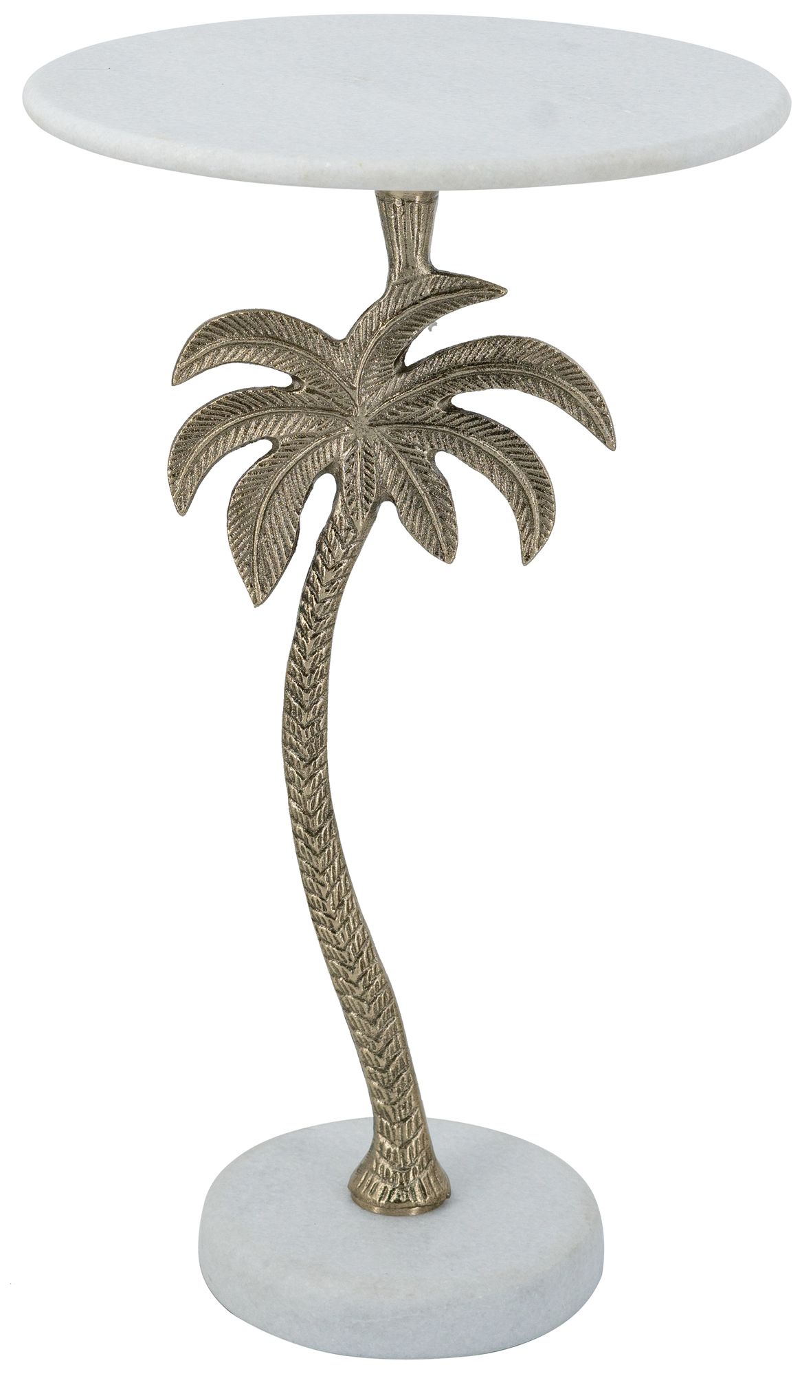 Image 2 Round Side Table w/ White Marble Top & Gold Palm Tree Design