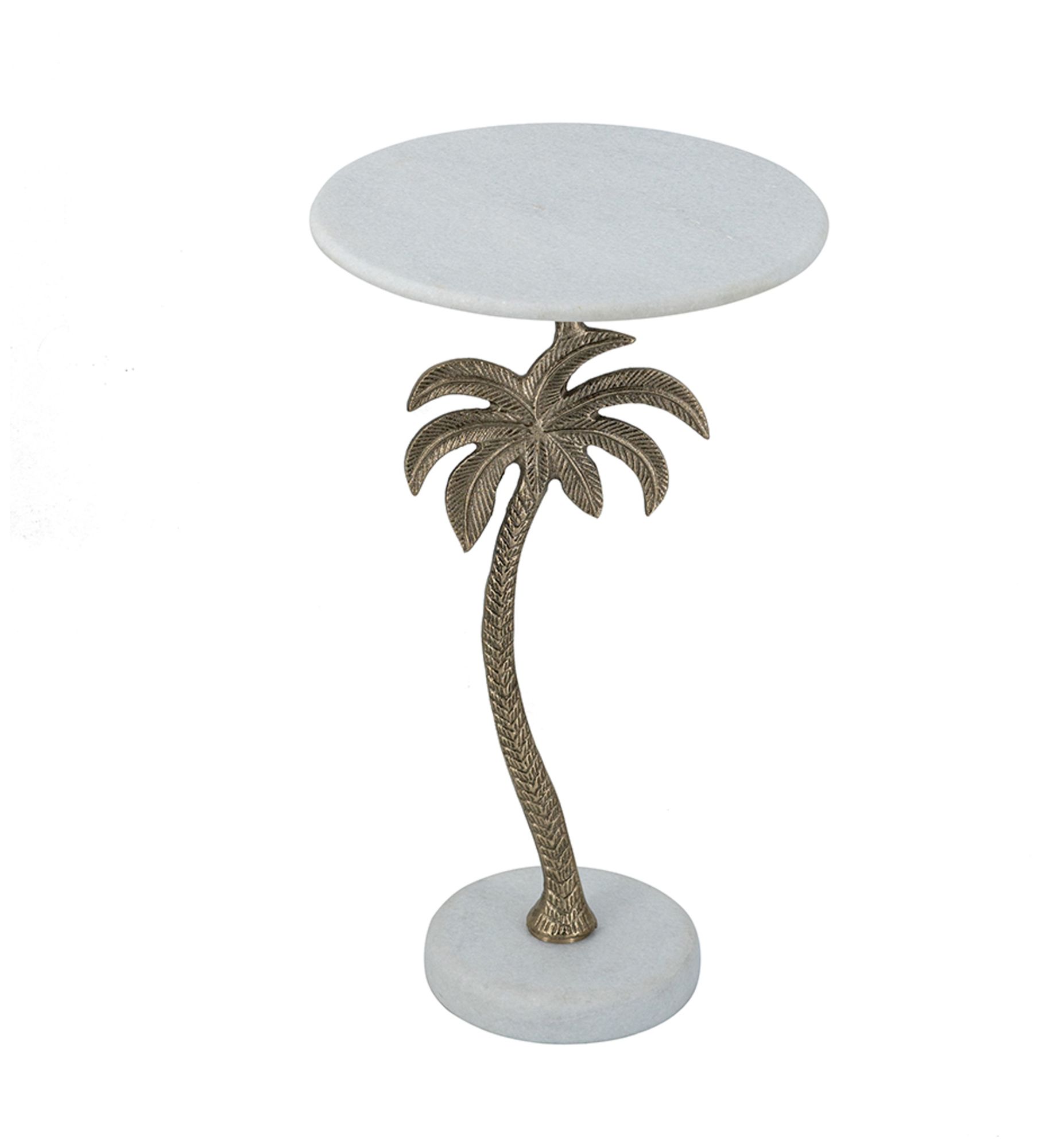 Image 4 Round Side Table w/ White Marble Top & Gold Palm Tree Design more views