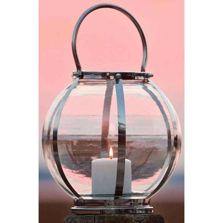 Image 1 Round Stainless Steel Strip Glass Candle Lantern