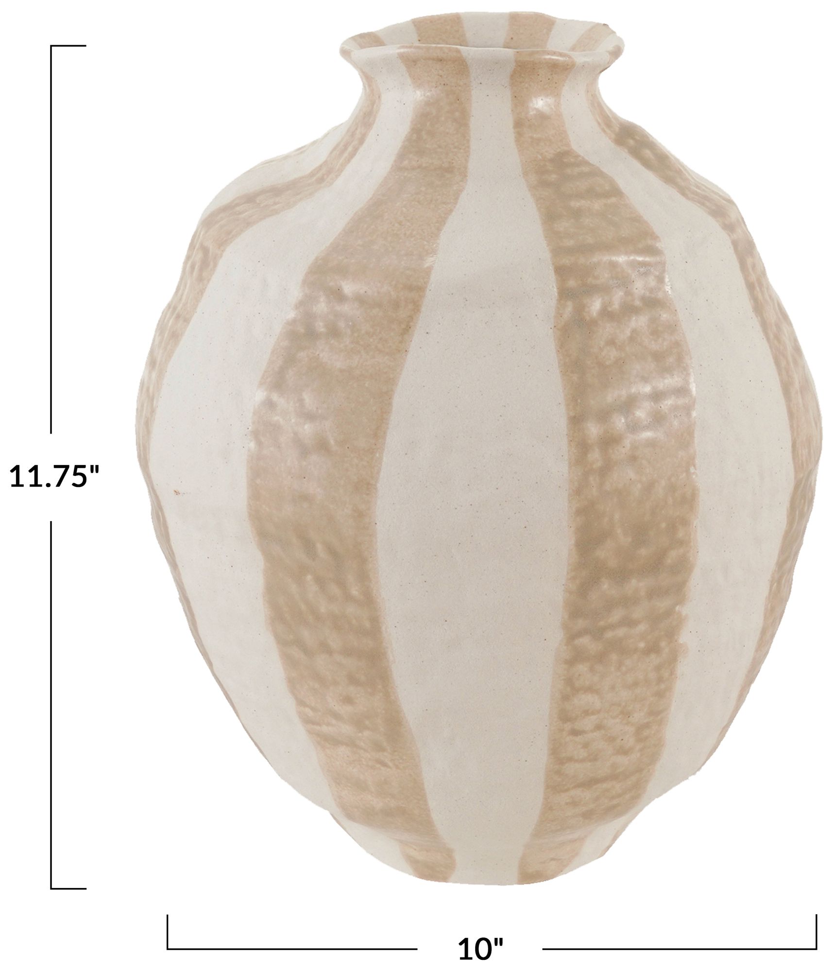 Image 2 Round Stoneware Striped Dolomite Vase, Beige and White more views