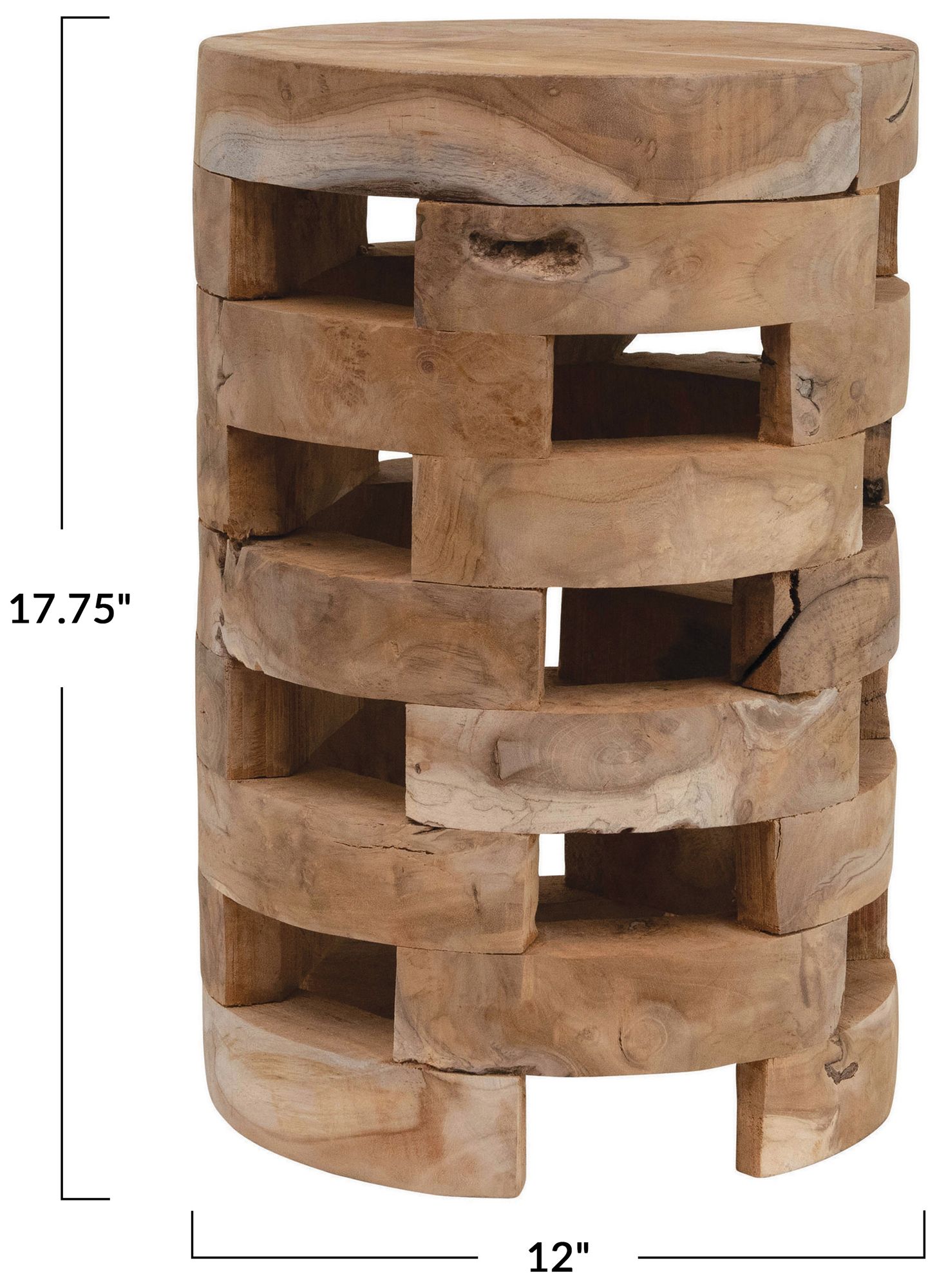 Image 2 Round Teakwood Stool with Textured Surface, Brown more views