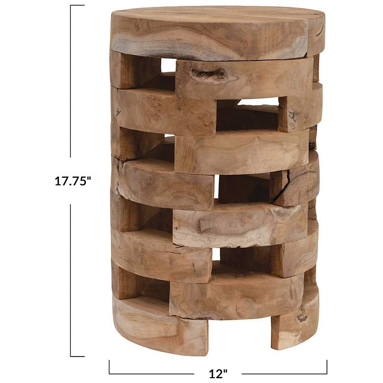 Image 2 Round Teakwood Stool with Textured Surface, Brown more views