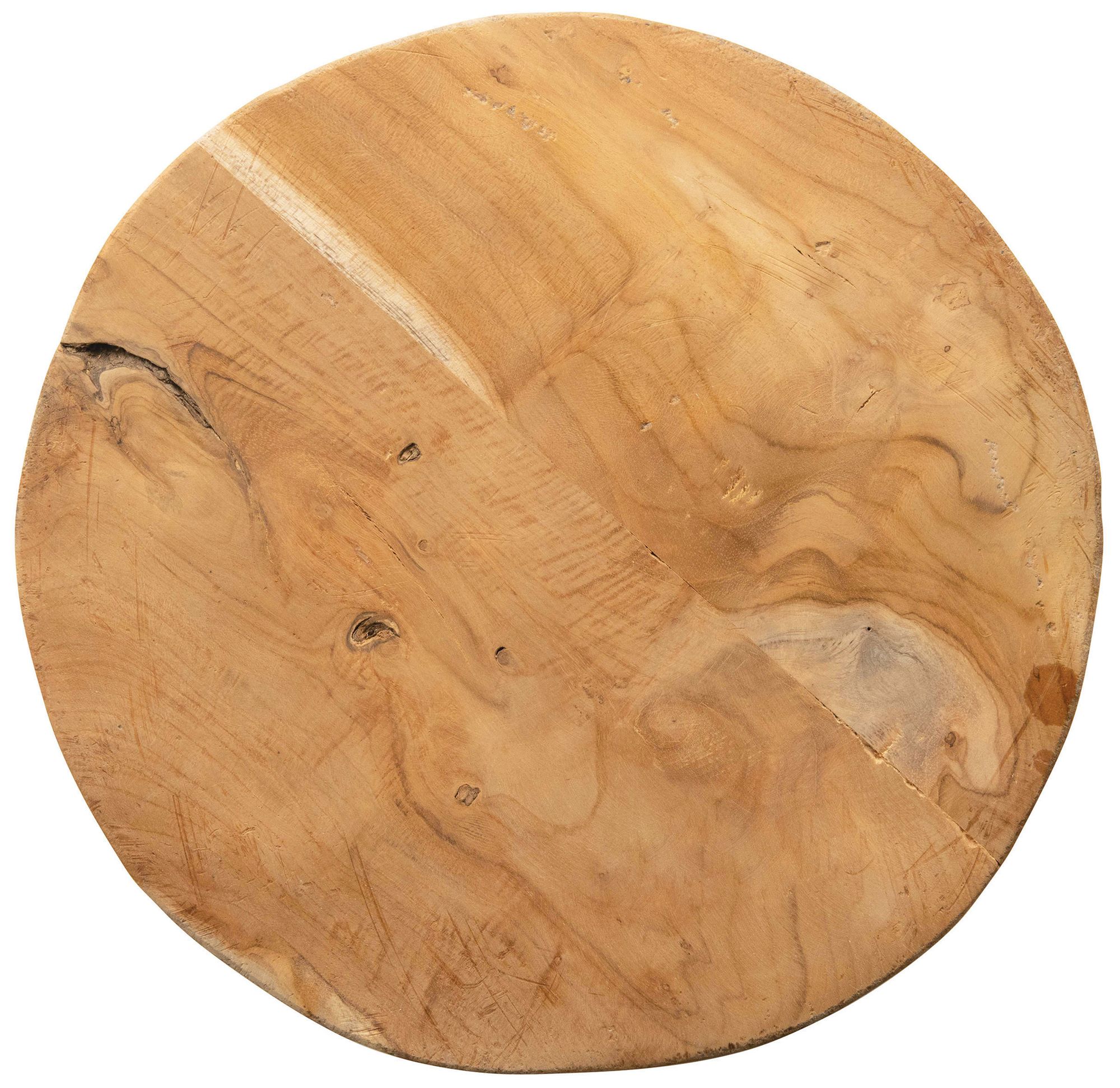 Image 3 Round Teakwood Stool with Textured Surface, Brown more views