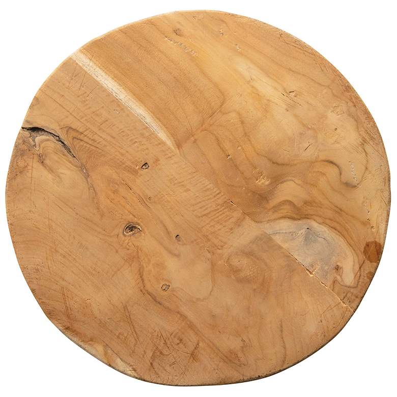 Image 3 Round Teakwood Stool with Textured Surface, Brown more views
