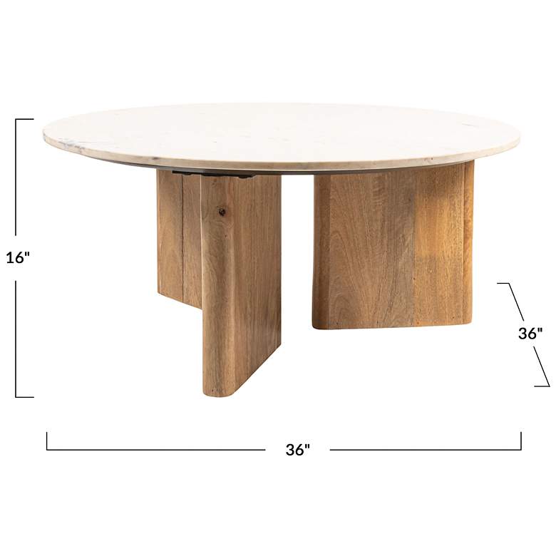 Image 3 Round Tri-Pod Slat Mango Wood and Marble Coffee Table more views
