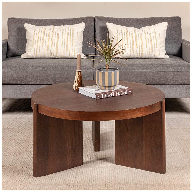 Image 1 Round Tri-Pod Slat Mango Wood Coffee Table