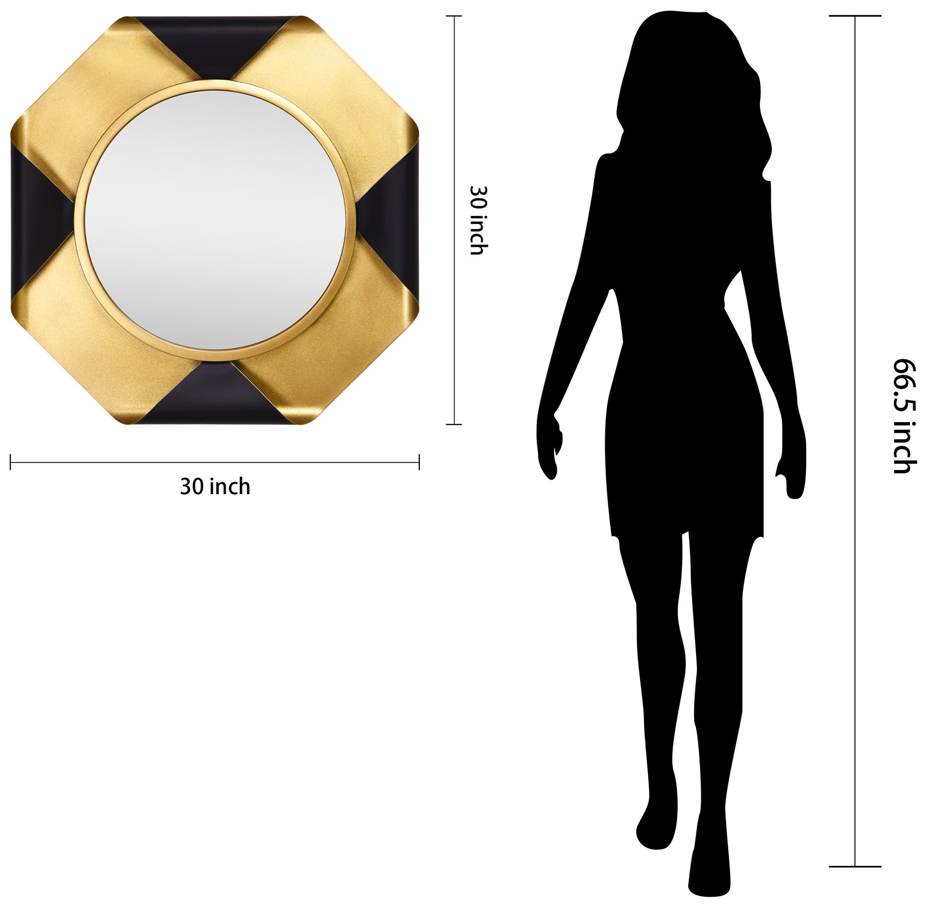 Round Wall Mirror on Gold Foiled Octagon Curled Metal Frame