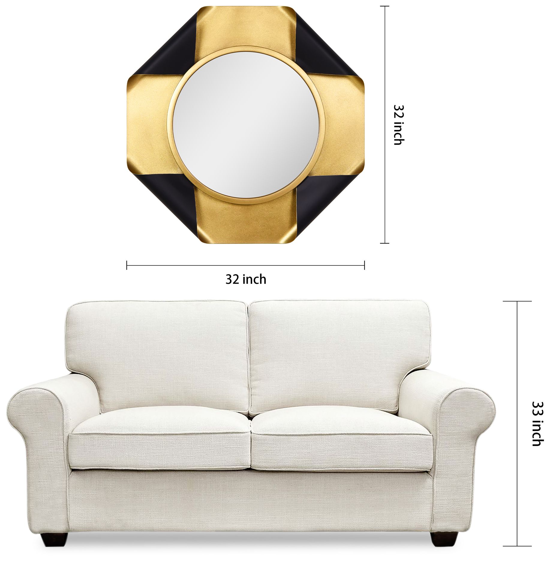 Round Wall Mirror on Gold Foiled Octagon Curled Metal Frame