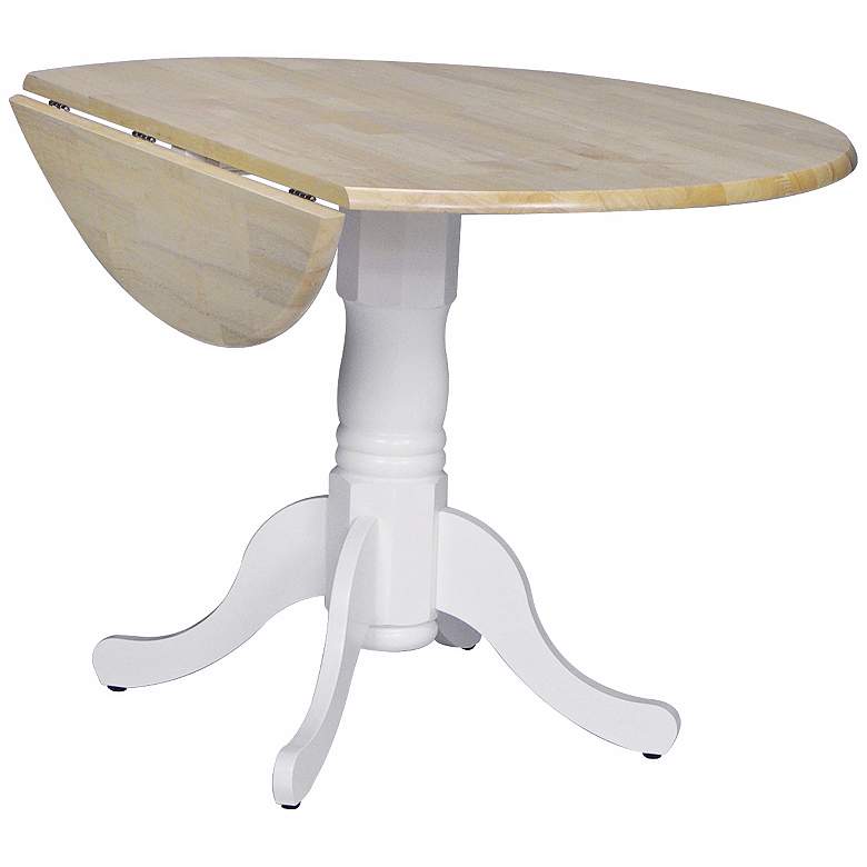 Image 1 Round White and Natural Drop-Leaf Pedestal Dining Table