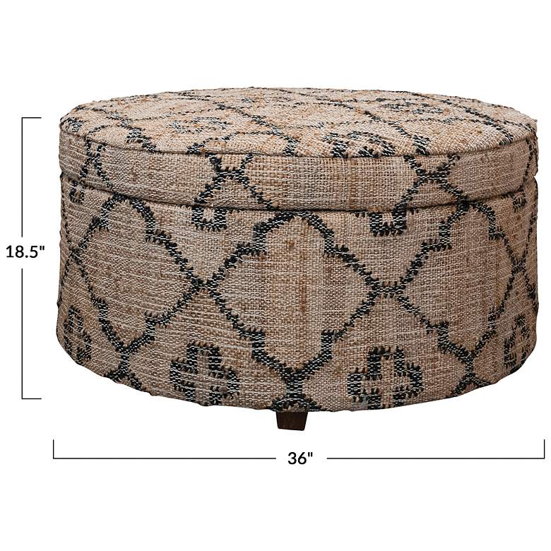 Image 2 Round Woven Jute Kilim Upholstered Storage Ottoman with Pillows more views