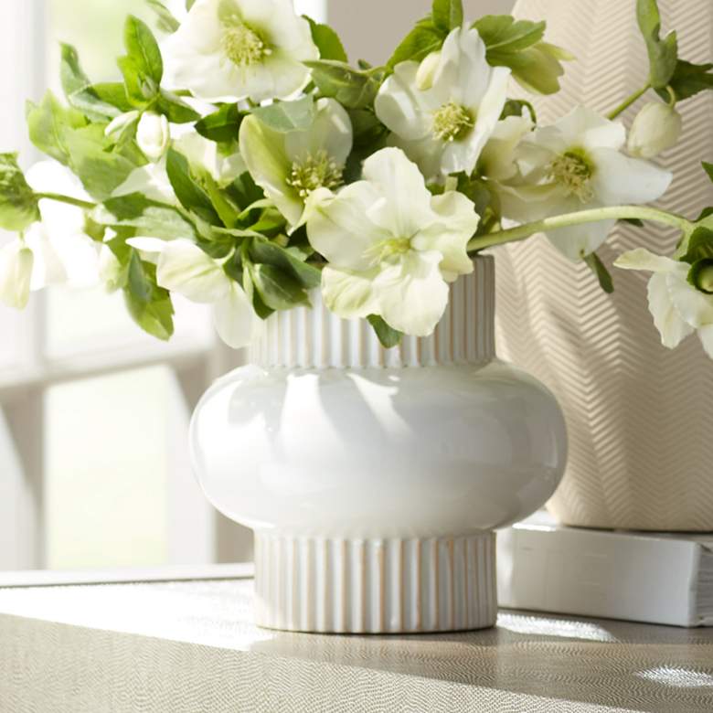 Image 1 Rounded Center 6 1/2 inch High White Porcelain Decorative Vase