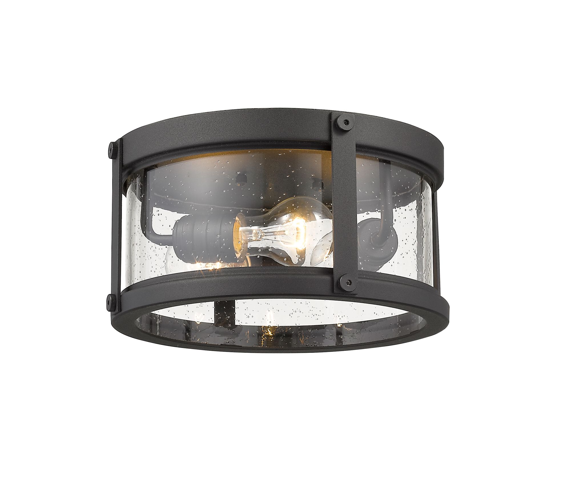 Image 4 Roundhouse by Z-Lite Black 12 inch 3 Light Flush Ceiling Mount Fixture more views