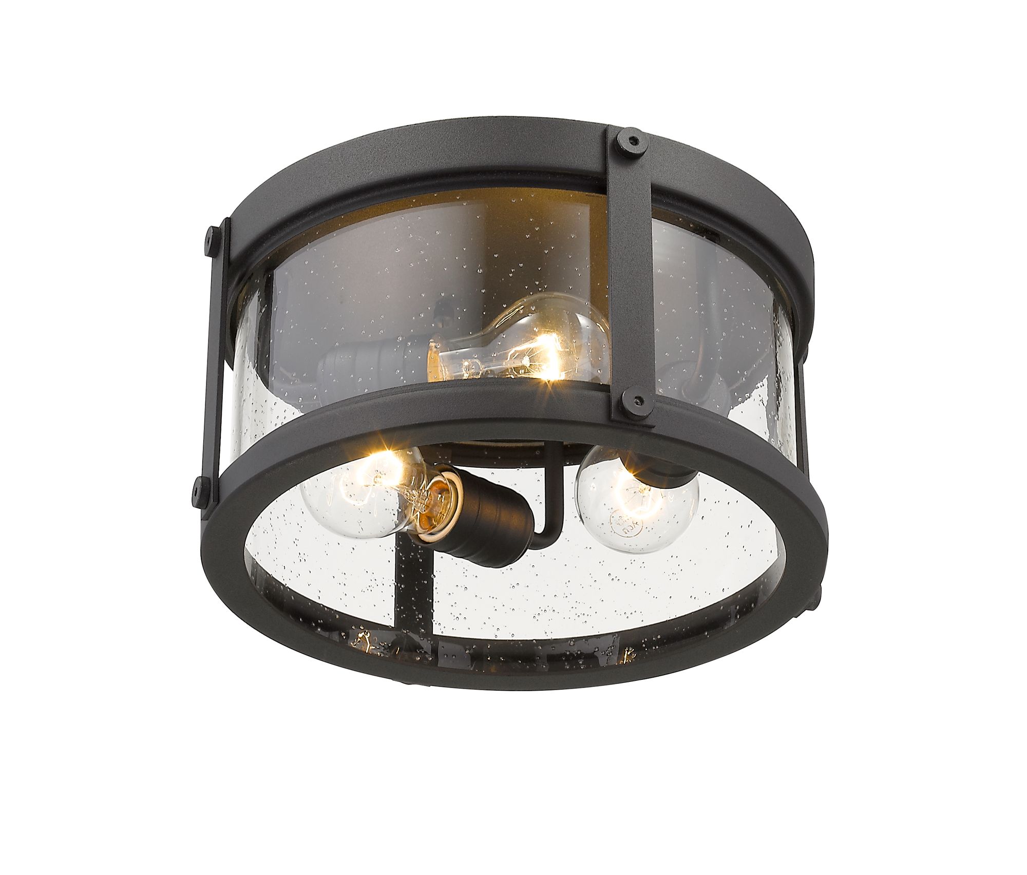 Image 5 Roundhouse by Z-Lite Black 12 inch 3 Light Flush Ceiling Mount Fixture more views