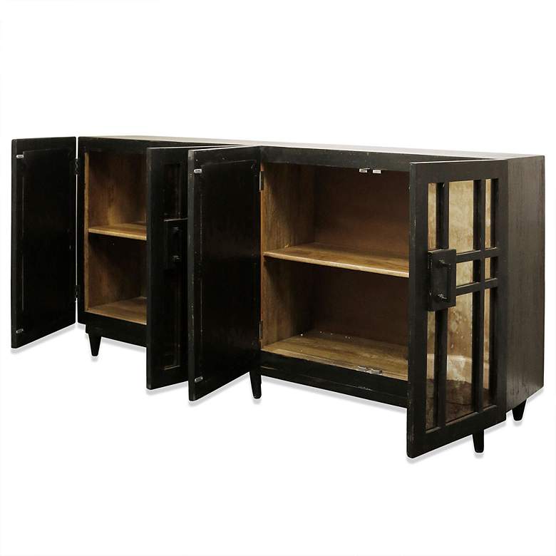 Image 2 Rourke 80" Wide Mango Wood Four Mirrored Door Sideboard more views