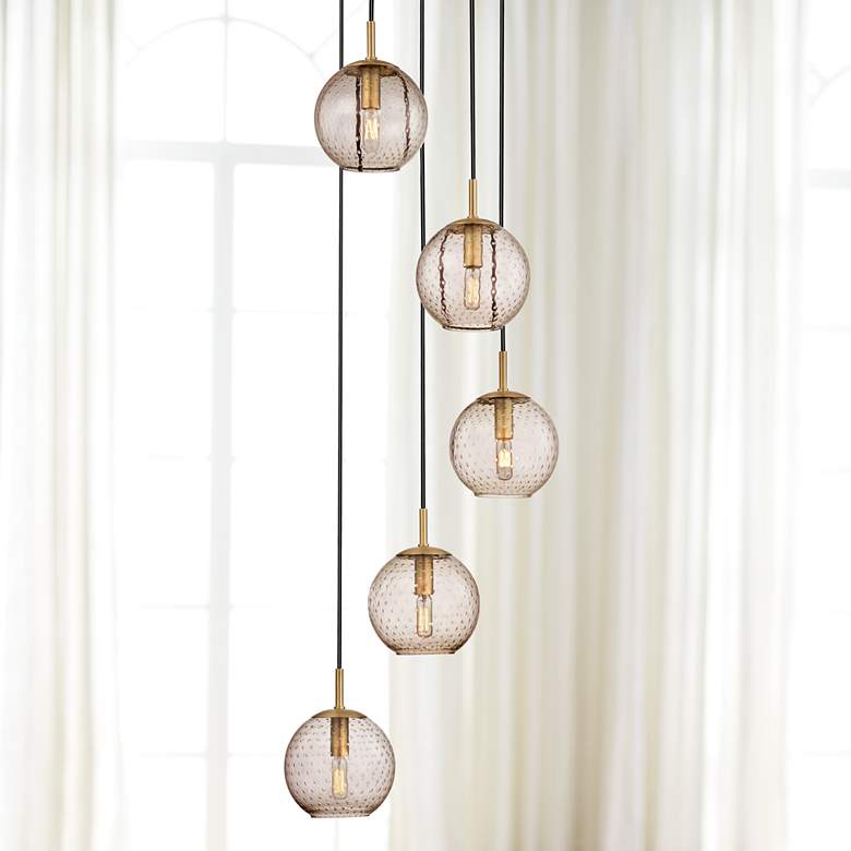 Image 1 Rousseau 13 1/2"W Brass and Bronze Glass Multi-Light Pendant