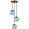 Rousseau 3 Light Pendant Aged Brass Blue