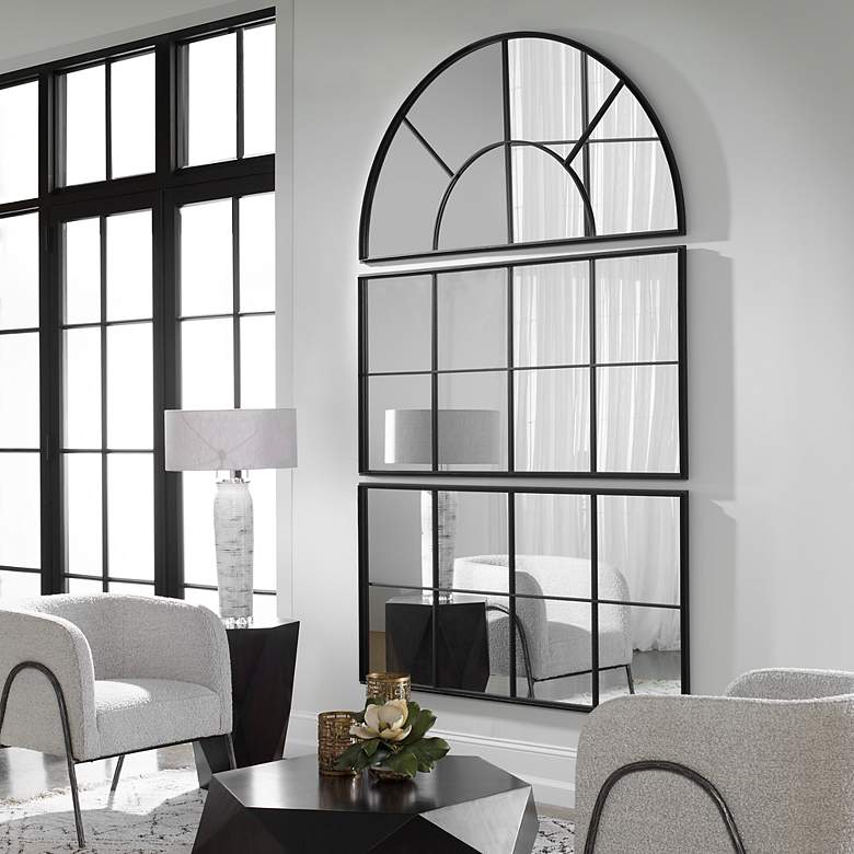 Image 3 Rousseau Wrought-Iron Black 30" x 60" Wall Mirror more views