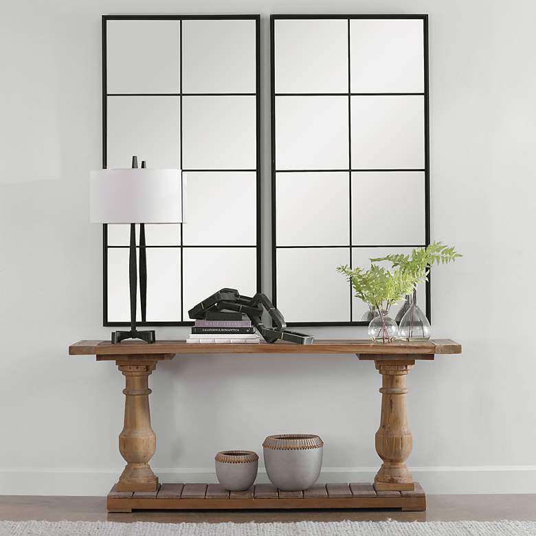 Image 4 Rousseau Wrought-Iron Black 30" x 60" Wall Mirror more views