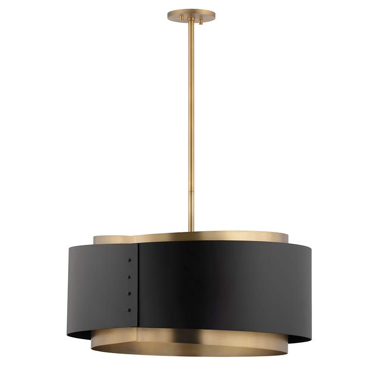 Image 1 Roux 25" Wide Patina Brass and Soft Black Drum Pendant Light