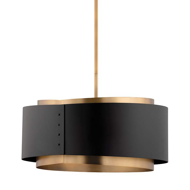 Image 2 Roux 25" Wide Patina Brass and Soft Black Drum Pendant Light more views