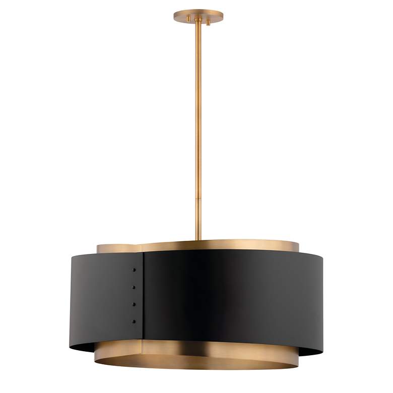 Image 3 Roux 25" Wide Patina Brass and Soft Black Drum Pendant Light more views
