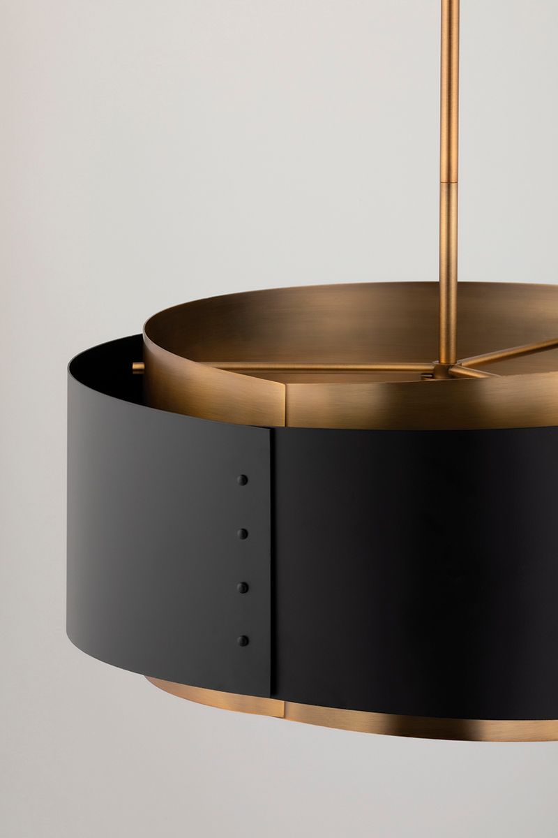 Image 5 Roux 25" Wide Patina Brass and Soft Black Drum Pendant Light more views