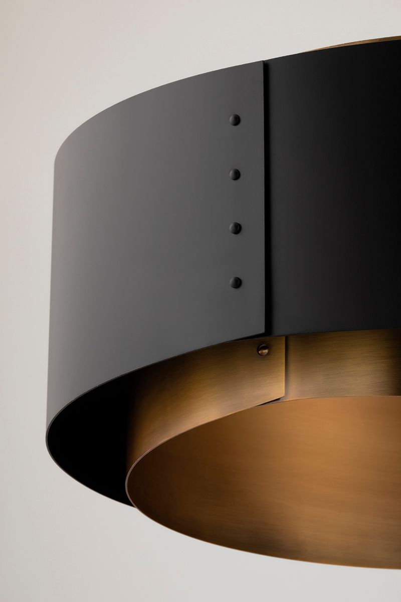 Image 6 Roux 25" Wide Patina Brass and Soft Black Drum Pendant Light more views