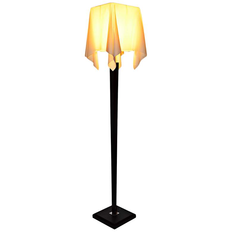 Image 1 Roux Wood Floor Lamp with Ivory Drape Shade