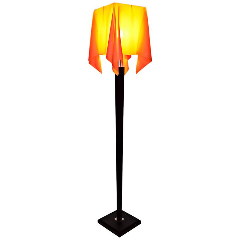 Image 1 Roux Wood Floor Lamp with Nacarat Drape Shade