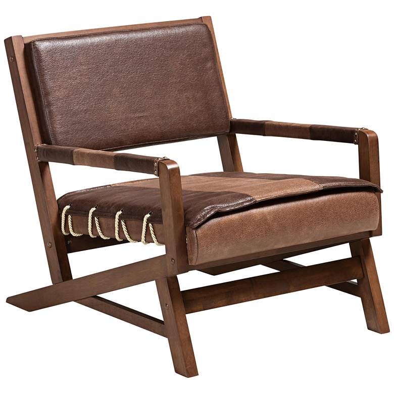 Image 2 Rovelyn Brown Faux Leather and Walnut Wood Lounge Chair