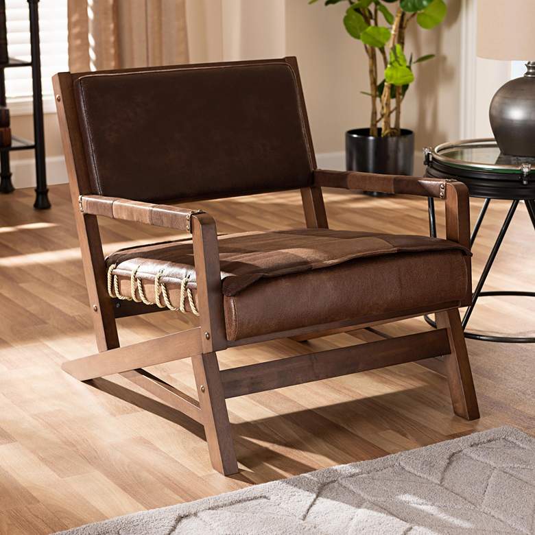 Image 1 Rovelyn Brown Faux Leather and Walnut Wood Lounge Chair