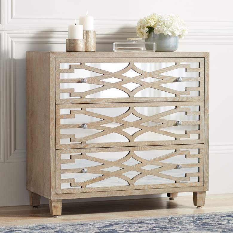 Image 1 Rowan 34" Wide Mirrored and Whitewash 3-Drawer Accent Chest