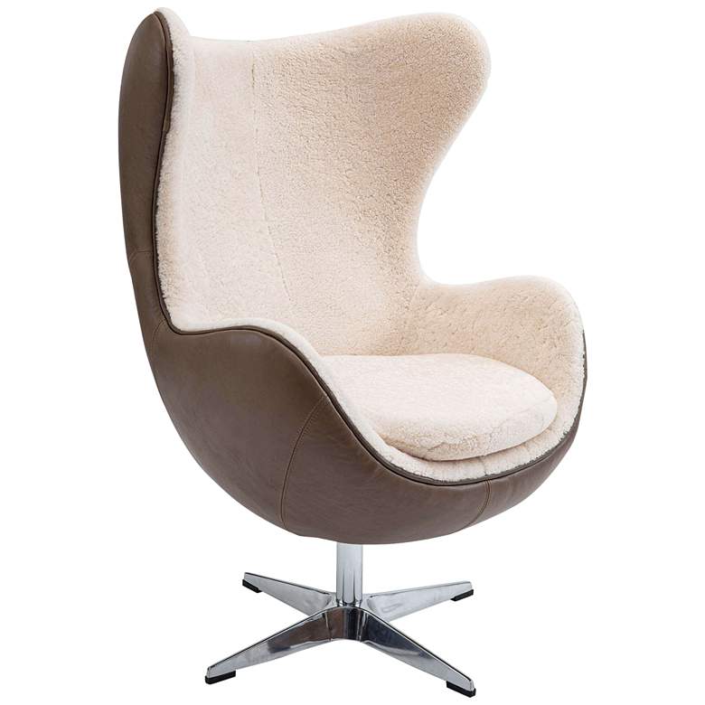 Image 1 Rowan Dark Chocolate Leather and Sheepskin Swivel Egg Chair