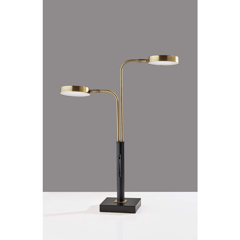 Image 4 Rowan Matte Black and Antique Brass LED Desk Lamp more views