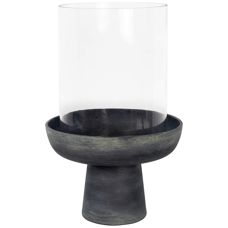 Image 1 Rowe Clear Glass Black Ceramic Large Pillar Hurricane